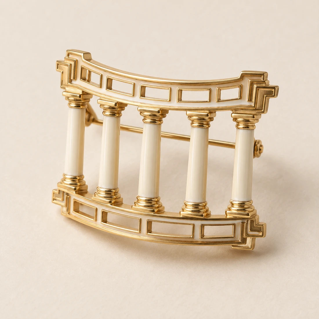 Ivory Colonnade Brooch, gold / ivory, geometric openwork design
