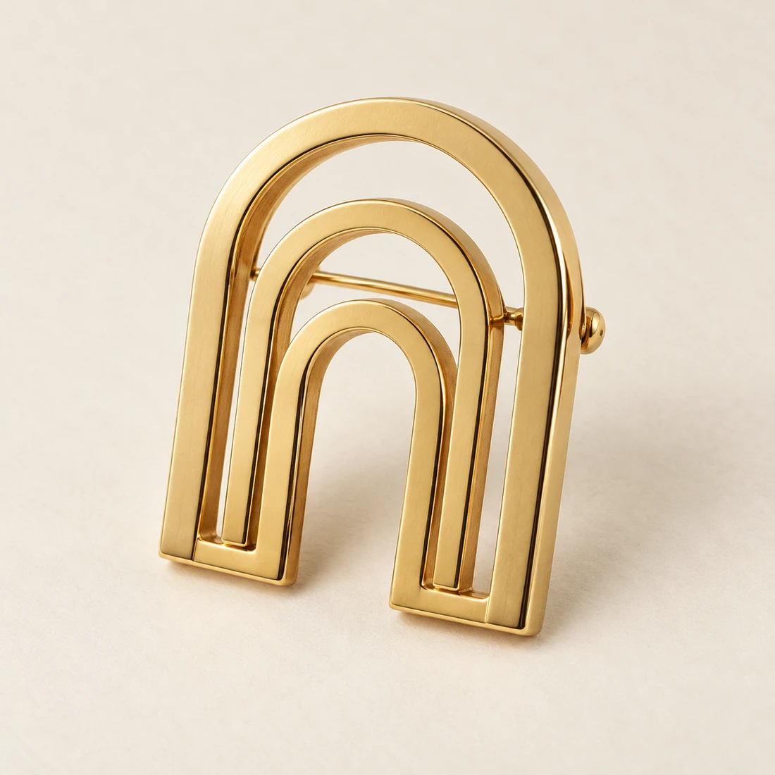 Grand Arcade Brooch, gold, geometric openwork design