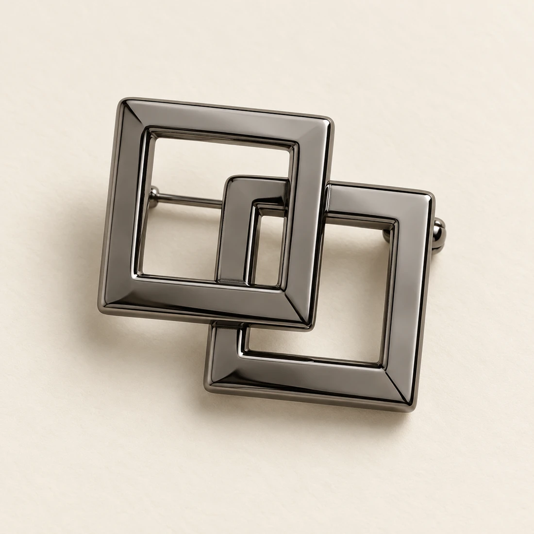 Twin Square Brooch, gunmetal, geometric openwork design